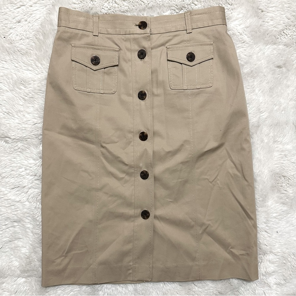 Talbots Petites Button Front Khaki Skirt Size 6P